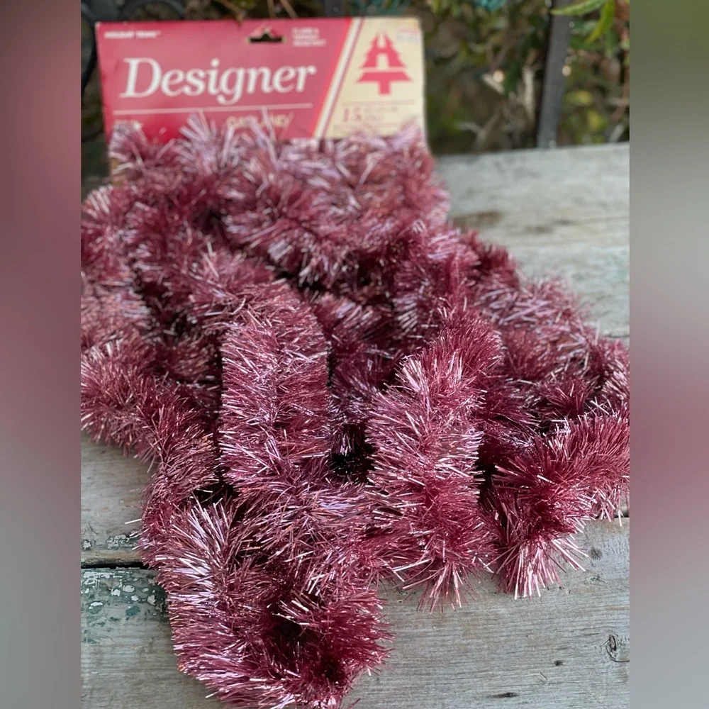 Vintage 1995 pink metallic tinsel garland nwt 15 foot holiday decor